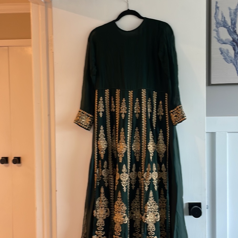 Salwar Kameez Dark Green and Gold Embroidered Dress - Picture 5 of 6